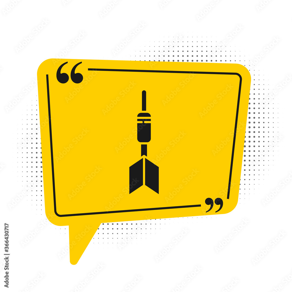 Black Dart arrow icon isolated on white background. Yellow speech bubble symbol. Vector Illustration.