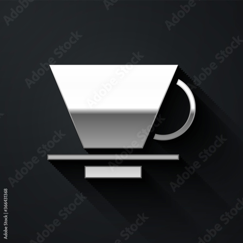 Silver V60 coffee maker icon isolated on black background. Long shadow style. Vector Illustration.