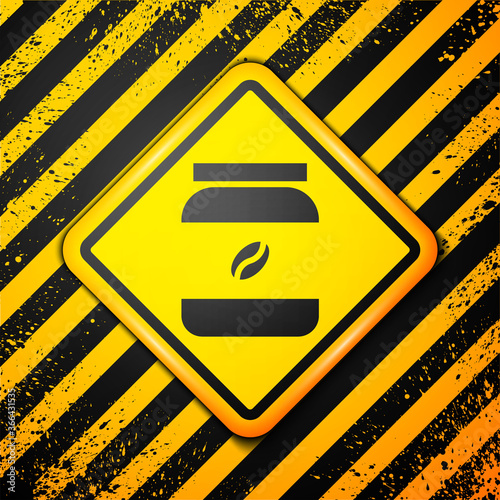 Black Coffee jar bottle icon isolated on yellow background. Warning sign. Vector Illustration.