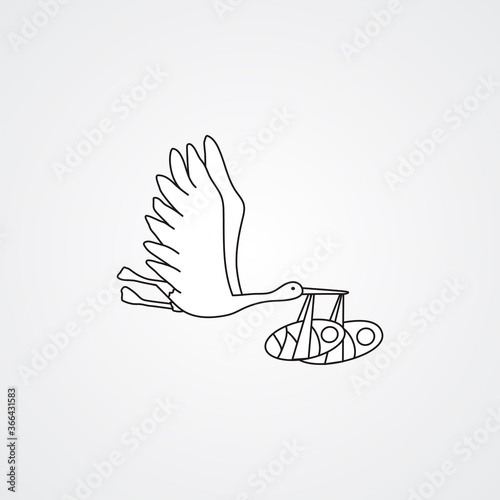Vector flying stork carrying new-born babies
