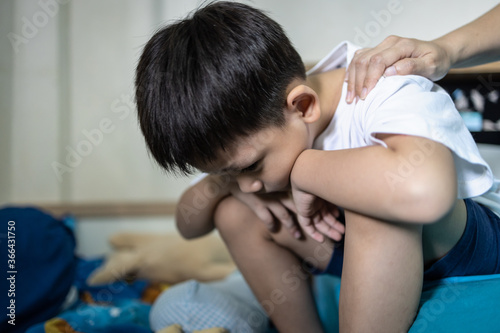 Quadro em tela Sad depressed little child boy with depressive symptoms,depression disease,feels