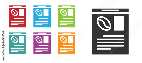 Black Newspaper and coffee icon isolated on white background. Mass media symbol. Set icons colorful. Vector Illustration.