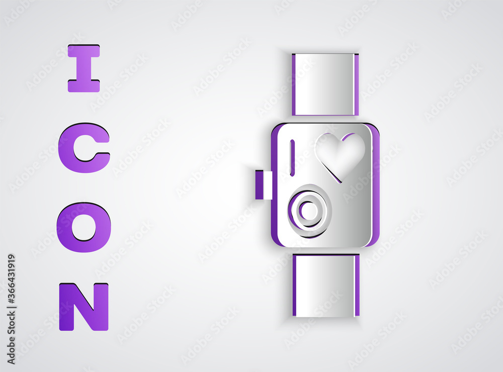 Paper cut Smart watch showing heart beat rate icon isolated on grey background. Fitness App concept. Paper art style. Vector Illustration. Paper cut Smart watch showing heart beat rate icon isolated on grey background. Fitness App concept. Paper art style. Vector Illustration.