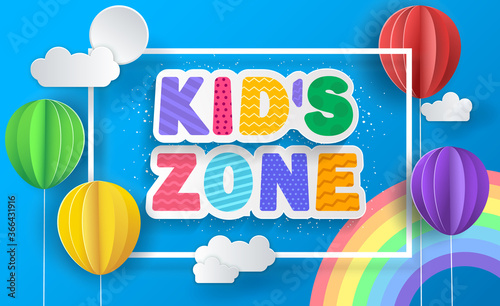 Kid's zone concept poster. Paper balloons. Vector kid's illustration