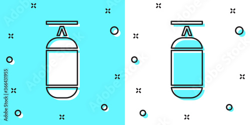 Black line Punching bag icon isolated on green and white background. Random dynamic shapes. Vector Illustration.