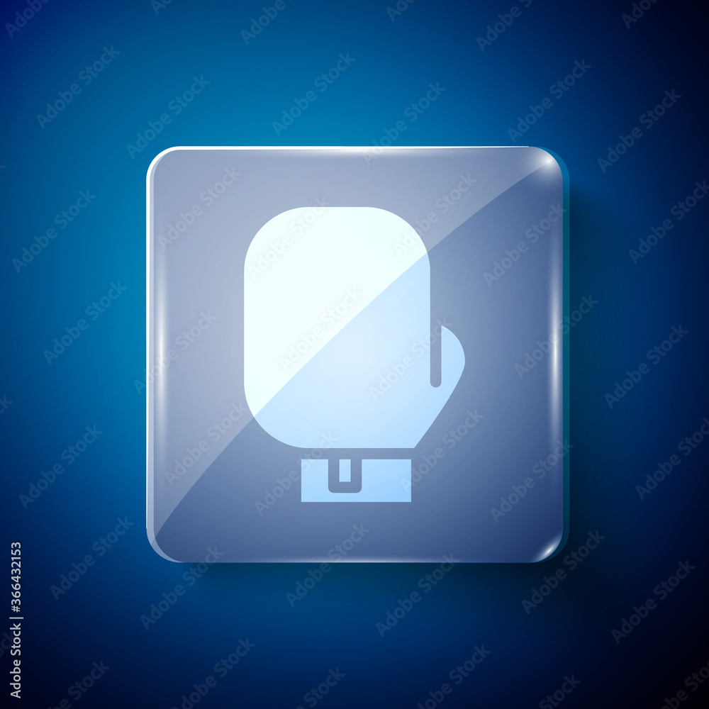 White Boxing glove icon isolated on blue background. Square glass panels. Vector Illustration. White Boxing glove icon isolated on blue background. Square glass panels. Vector Illustration.