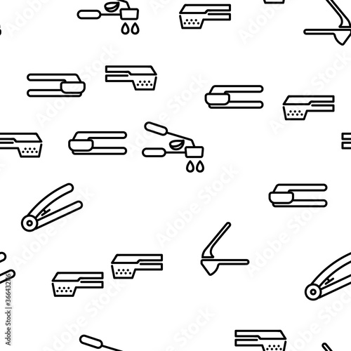 Garlic Press Utensil Vector Seamless Pattern Thin Line Illustration