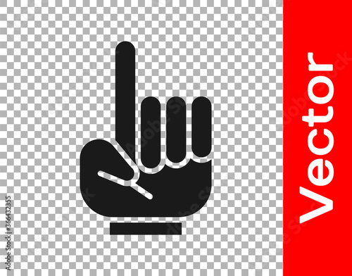 Black Number 1 one fan hand glove with finger raised icon isolated on transparent background. Symbol of team support in competitions. Vector Illustration.