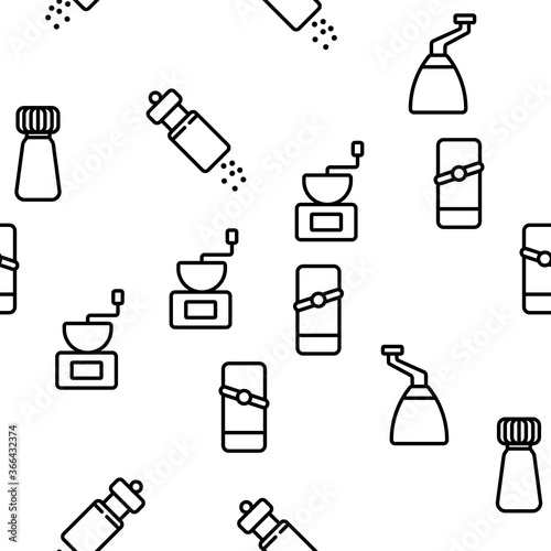 Grinder Pepper Salt Vector Seamless Pattern Thin Line Illustration