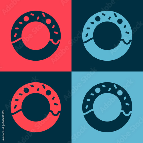Pop art Donut with sweet glaze icon isolated on color background. Vector Illustration.