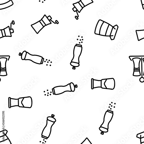 Grinder Pepper Salt Vector Seamless Pattern Thin Line Illustration