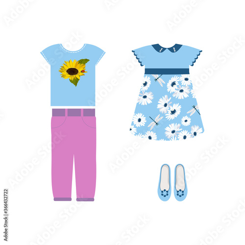 Vector illustration of a set of summer clothes for girls