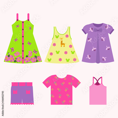 Vector illustration of a set of summer clothes for girls