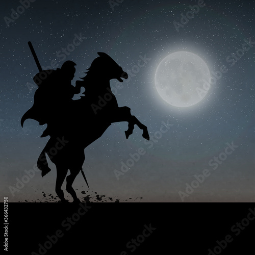 A Mounted Warrior Under The Moonlight