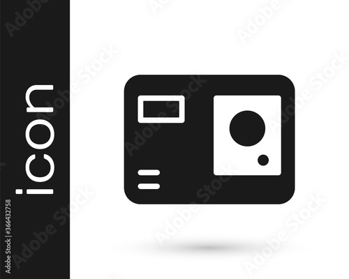 Grey Action extreme camera icon isolated on white background. Video camera equipment for filming extreme sports. Vector Illustration.