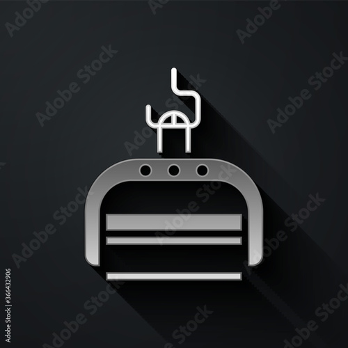 Silver Ski lift icon isolated on black background. Long shadow style. Vector Illustration.