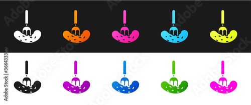 Set Pickled cucumber on a fork icon isolated on black and white background. Vector Illustration.