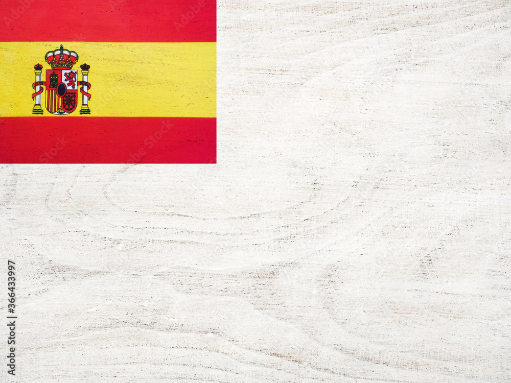 Naklejka premium Flag of Spain. Beautiful greeting card. Close-up, view from above. National holiday concept. Congratulations for family, relatives, friends and colleagues