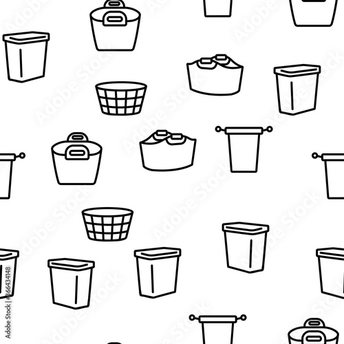 Laundry Hamper Basket Vector Seamless Pattern Thin Line Illustration