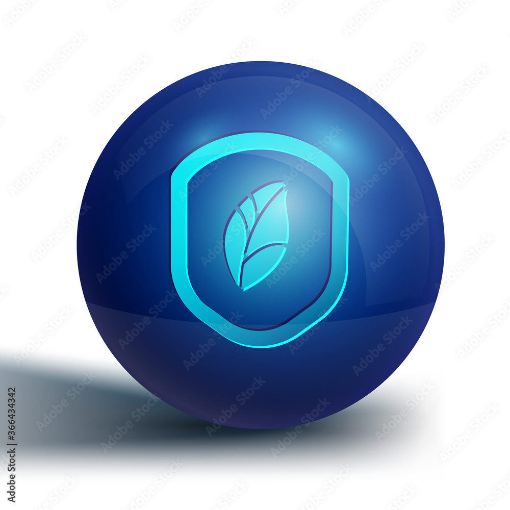 Blue Shield with leaf icon isolated on white background. Eco-friendly security shield with leaf. Blue circle button. Vector Illustration. Blue Shield with leaf icon isolated on white background. Eco-friendly security shield with leaf. Blue circle button. Vector Illustration.