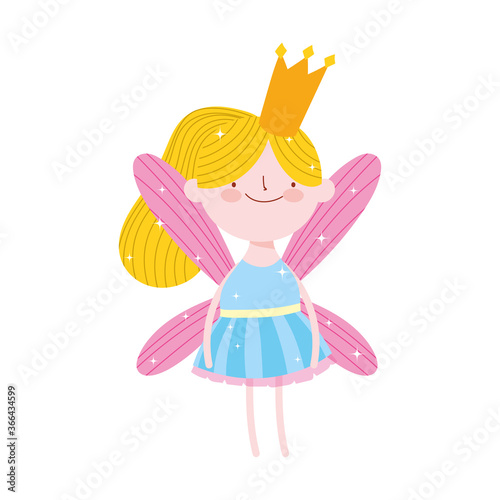 cute little fairy with crown and wings cartoon isolated icon design
