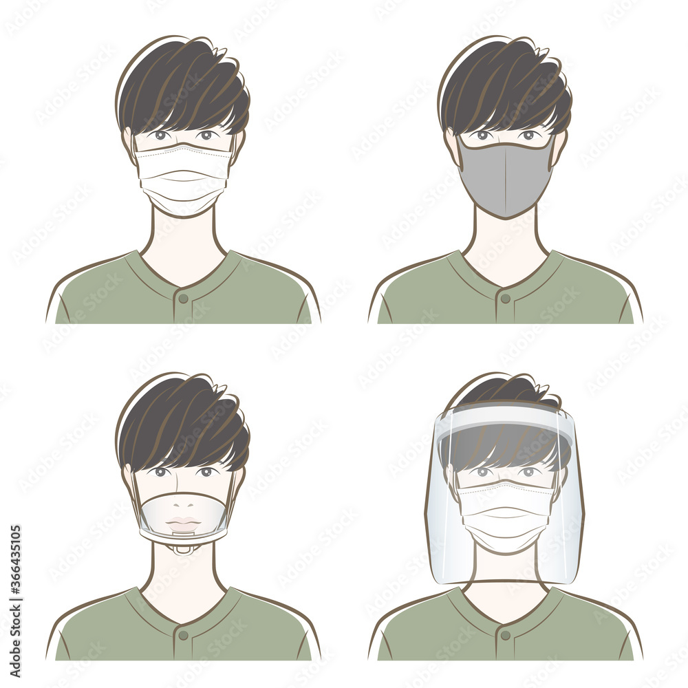 ウイルス感染の防止　マスク　フェイスシールド　男性