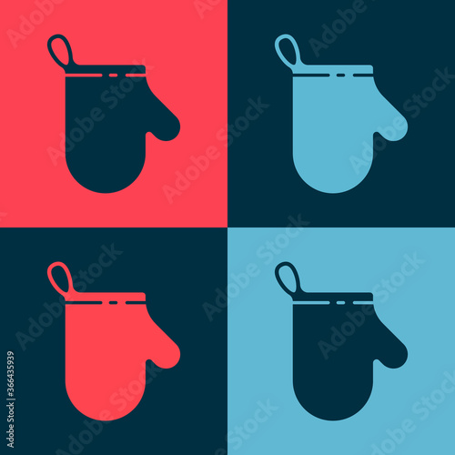 Pop art Oven glove icon isolated on color background. Kitchen potholder sign. Cooking glove. Vector Illustration.