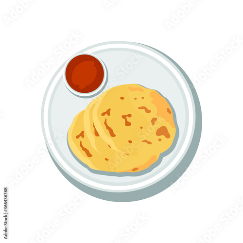 Cartoon Roti canai, cane. Prata bread.