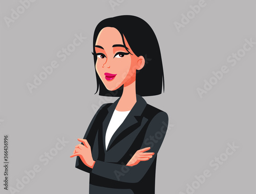 Smiling Asian Business Woman with Arms Crossed