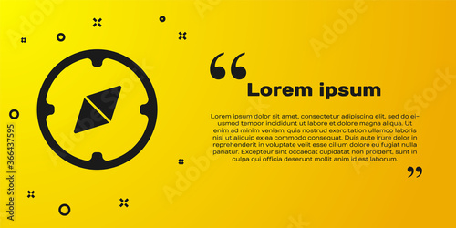 Black Compass icon isolated on yellow background. Windrose navigation symbol. Wind rose sign. Vector Illustration.
