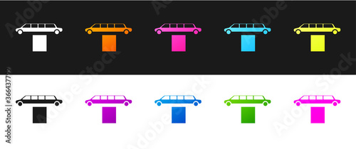 Set Luxury limousine car and carpet icon isolated on black and white background. For world premiere celebrities and guests poster. Vector Illustration.