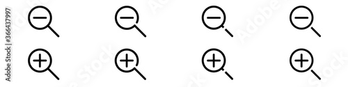 Set of line icons representing zoom Vector Illustration. Zoom in and out symbols of magnifier with plus and minus