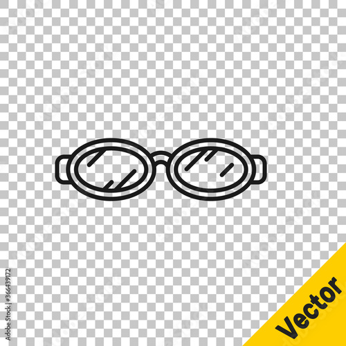 Black line Glasses for swimming icon isolated on transparent background. Goggles sign. Diving underwater equipment. Vector Illustration.