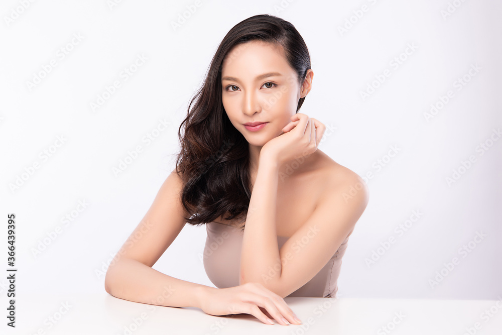 Beautiful Young asian Woman with Clean Fresh Skin, on white background, Face care, Facial treatment, Cosmetology, beauty and spa, Asian women portrait Beautiful Young asian Woman with Clean Fresh Skin, on white background, Face care, Facial treatment, Cosmetology, beauty and spa, Asian women portrait