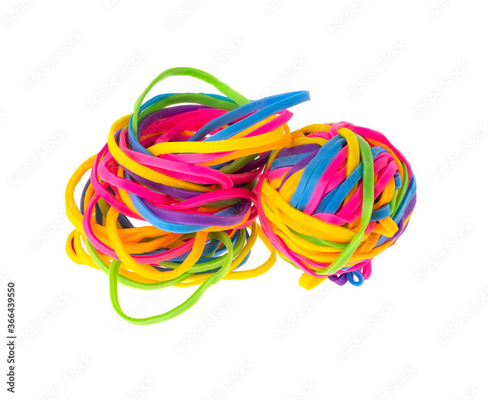 pile of colorful rubber bands isolated on white.