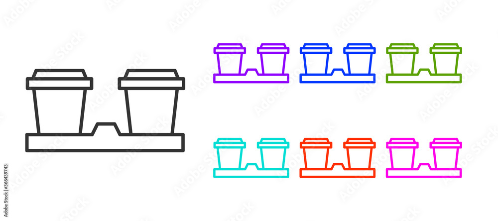 Black line Coffee cup to go icon isolated on white background. Set icons colorful. Vector Illustration.