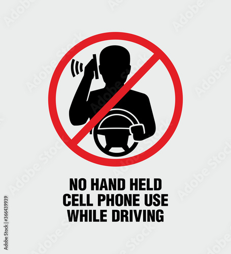 No hand held cell phone use while driving warning vector sign 