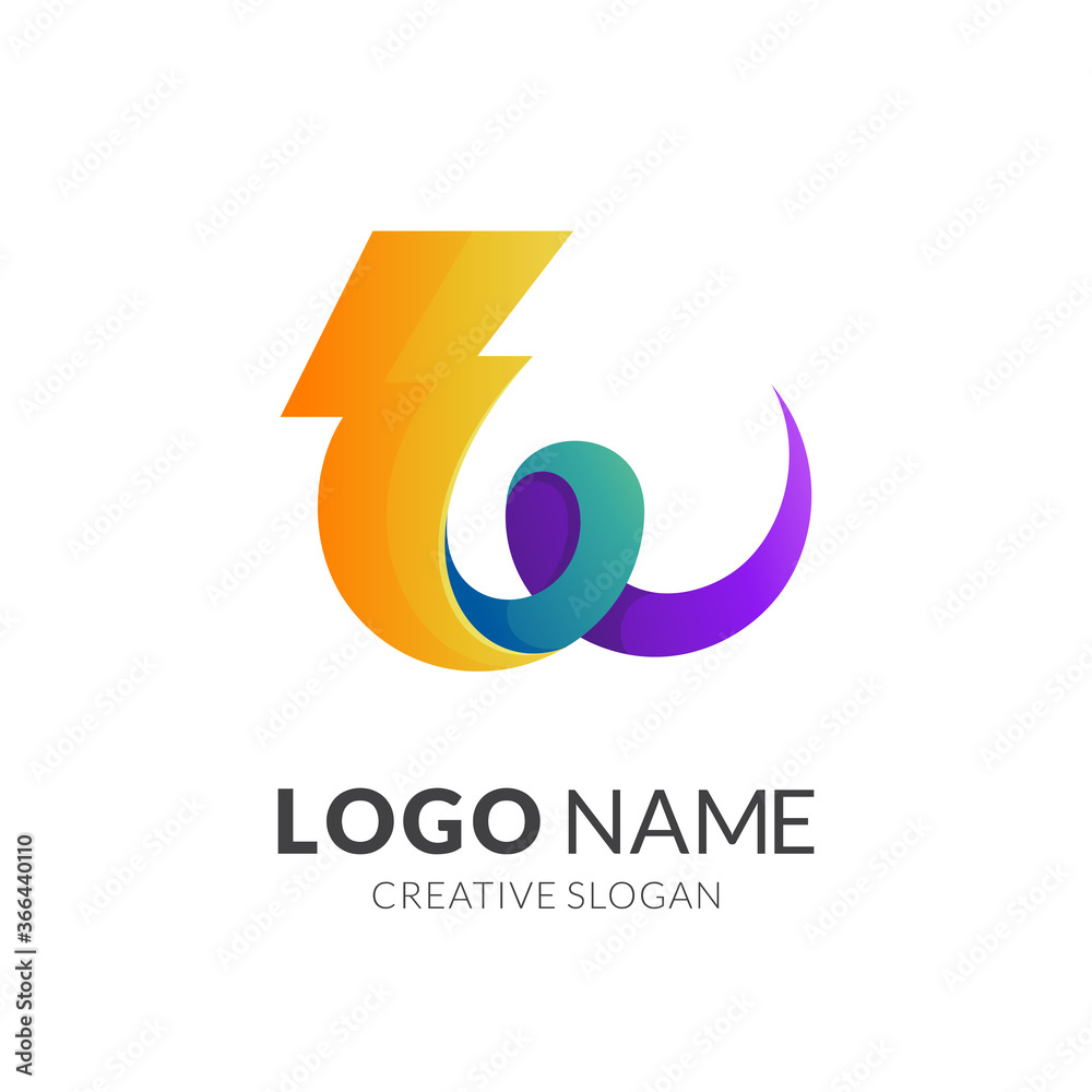 letter w and thunder logo template, modern 3d logo style in gradient vibrant colors letter w and thunder logo template, modern 3d logo style in gradient vibrant colors