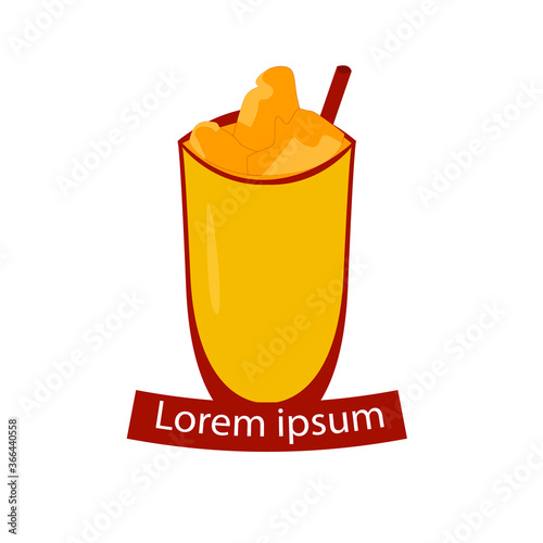 Hand drawn isolated indian food icon. Color fill illustration of indian drink. Mango shake icon. Mango lassi. Mango and the glass.