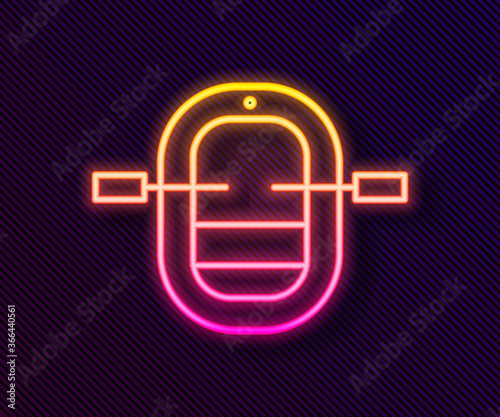 Glowing neon line Rafting boat icon isolated on black background. Inflatable boat with paddles. Water sports, extreme sports, holiday, vacation. Vector Illustration.