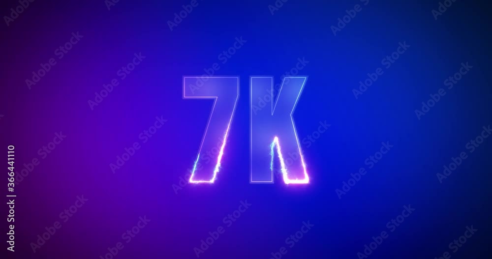 7K. Electric lightning words. Burning Logo on purple blue background. High quality 4k footage. 7000