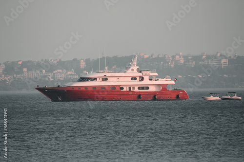 tug boat in the sea, Boat, Ship, Sea, Summer, Day, Travel, Transport, Yacht, Goa, Maroon colour boat, Red colour boat