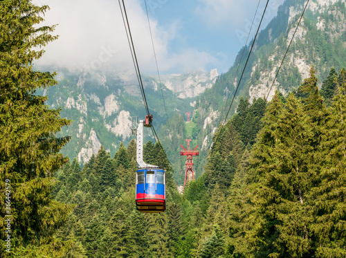Cable car or telecabin in the Carpathian Mountains, Romania.