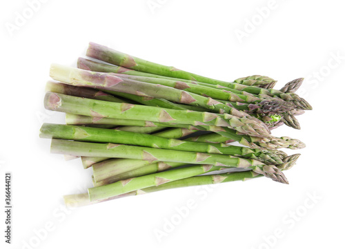 Fresh raw asparagus isolated on white, top view
