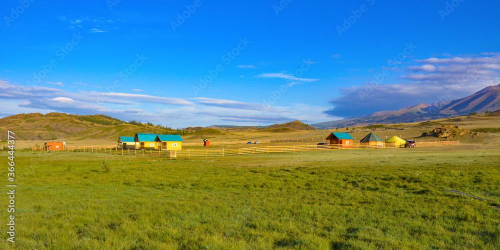 mountain landscape with houses for tourists mountain landscape with houses for tourists