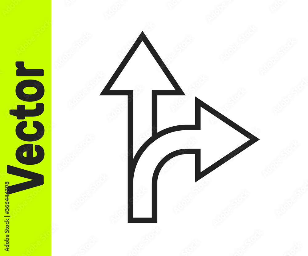 Black line Road traffic sign. Signpost icon isolated on white background. Pointer symbol. Isolated street information sign. Direction sign. Vector Illustration. Black line Road traffic sign. Signpost icon isolated on white background. Pointer symbol. Isolated street information sign. Direction sign. Vector Illustration.