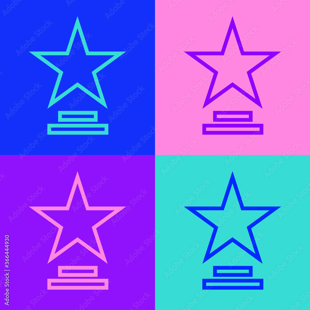 Obraz premium Pop art line Movie trophy icon isolated on color background. Academy award icon. Films and cinema symbol. Vector Illustration.