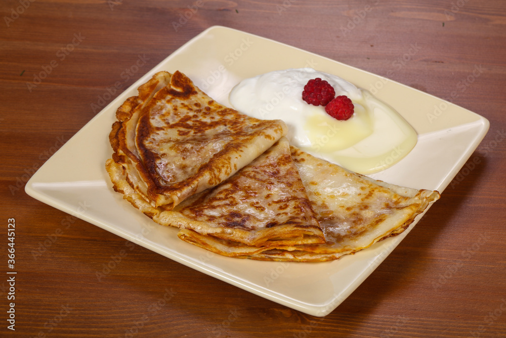 Pancakes with sour cream and condenced milk Pancakes with sour cream and condenced milk