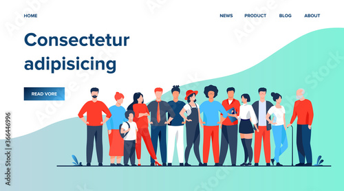 Diverse crowd of people of different ages and races. Multiracial community members standing together. Vector illustration for civil society, diversity, multinational public concept