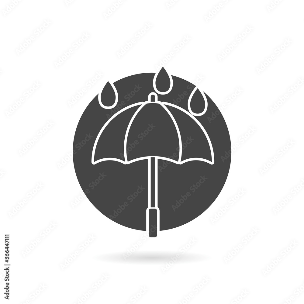 Umbrella rain icon with shadow